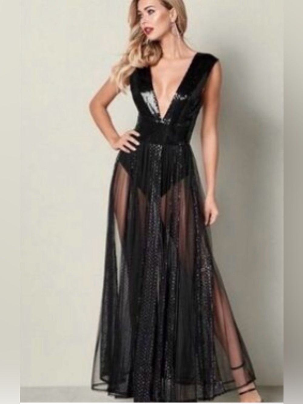 Venus~ Women’s small Sequin Midi Dress in Black